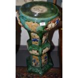 A Chinese lustre glazed pottery pedestal, of gu form with octagonal base,
