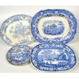 A mid 19th century 'Wild Rose' pattern blue and white meat plate 32.5 x 40.