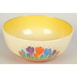 A Clarice Cliff 'Crocus' pattern bowl, diameter 21.5cm.