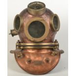 A Franz Clouth three bolt copper and brass diving helmet,