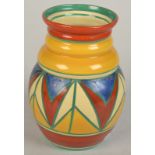 A Clarice Cliff Bizarre shape 358 vase, decorated with an early geometric pattern, height 25.8cm.