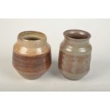 A John Reeve Leach Pottery salt glazed vase, height 14cm, together with an unmarked John Reeve vase.