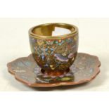A cloisonne cup and saucer, late Meiji period,