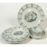 A Wedgwood Ravilious 'Travel' design 25cm plate, a 23cm bowl, a 20.5cm dish, a 17.