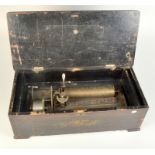 A 19th century Swiss music box with a 28cm brass cylinder and a steel comb,