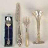 A Victorian silver butter knife, Birmingham 1853, together with a late Victorian silver spill,