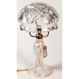 A cut glass mushroom table lamp, the shade on silver plated supports, height 42cm.