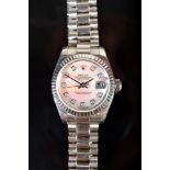 A ladies Rolex pearl and diamond dial Oyster Perpetual Datejust, all 18ct.