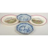 A pair of 18th century Chinese export blue and white octagonal plates, each damaged,