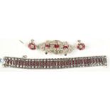A Trifari two part brooch with red and white paste mounted on Clip-Mates pin,