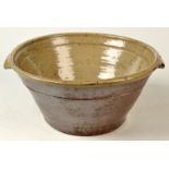 A St Ives Leach Pottery large standard ware, twin handled bowl, maker's mark impressed AP,