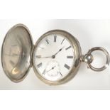 An engine turned, key wind silver full hunter cased pocket watch.