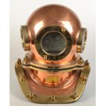 A Russian copper and brass, three or twelve bolt suit diving helmet,