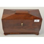 A Regency mahogany sarcophagus three section tea chest, the interior with exotic veneers.