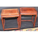 A pair of Chinese huali wood side tables, the rectangular top on square section supports,