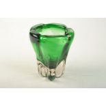 A Whitefriars fluted green glass vase, 17.5cm.