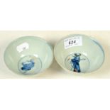 Two Chinese 16th century south eastern trade porcelain bowls decorated to the interior with a