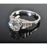 A platinum solitaire diamond ring of approximately 1.