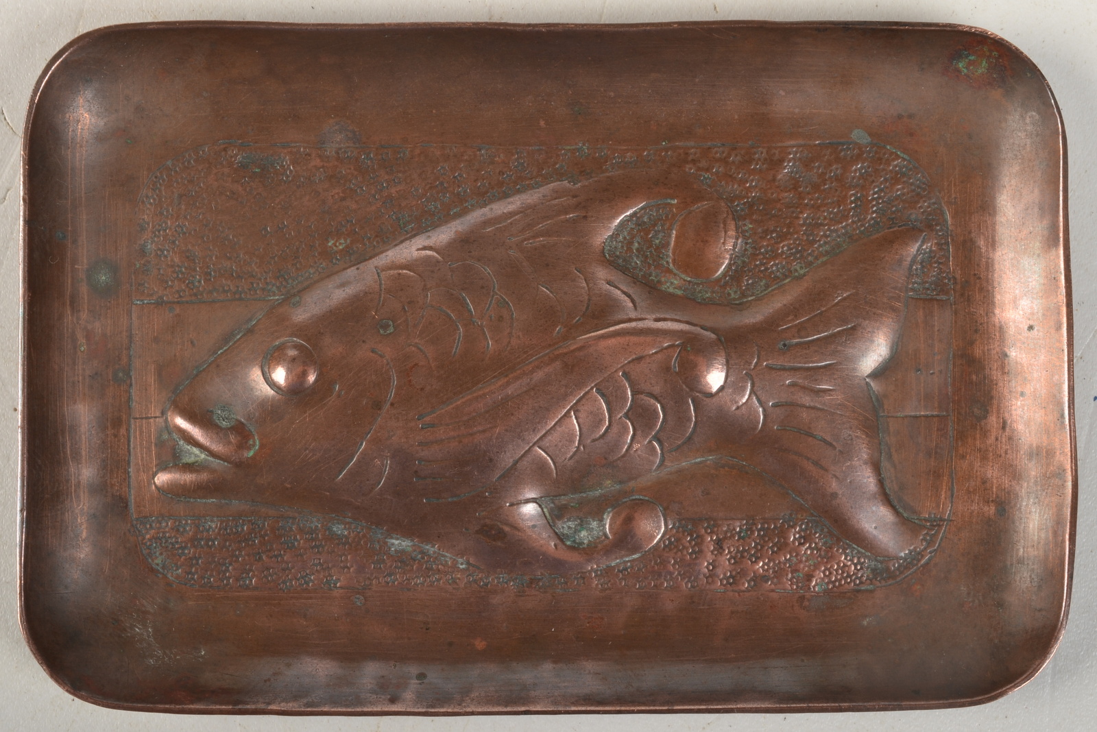 A good Newlyn copper fish decorated pin tray, possibly by Tom Batten,