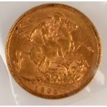 A Victorian 1893 sovereign, almost extremely fine.