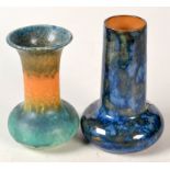 A Ruskin blue, orange and green mottled vase, 1933, height 19cm,