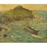 J R DONNACHIE The Wreck of the Alexander Yeats at Gurnards Head Oil on canvas Signed Further