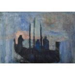 JACK PENDER Three Men in a Boat No1 Oil on board Signed and inscribed to the back 41 x 61cm (See