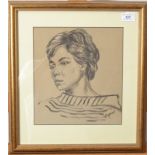 HYMAN SEGAL Portrait of a young lady Charcoal Signed 28 x 25cm.