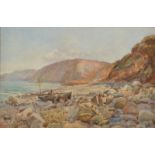 JOHN WRIGHT Rocky beach Watercolour Signed 49 x 74cm Condition report: Good.