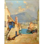 GODWIN BENNETT Polperro Harbour Oil on canvas Signed Inscribed to the back 51 x 40cm (See