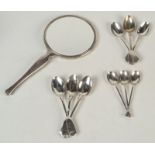 Silver spoons, 5oz, together with an engine turned, silver mounted hand mirror.