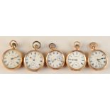 Three Waltham gold plated keyless open face pocket watches, another signed Thomas Russell,