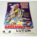 Eddie Kidd's Daredevil Show Luton, a 1970s signed poster, 64 x 45cm.