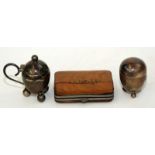 A pair of late Victorian ovoid condiments and a Jerusalem souvenir purse.