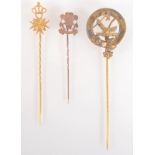 A Third Dragoons gold pin and a gold pin with Maltese cross finial,