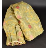 One pair of quality, blanket lined, green with entwined floral motif curtains, length 210cm.