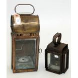 A sheet metal hand lamp with original burner, maker's mark of Bullpit, Birmingham 1916,