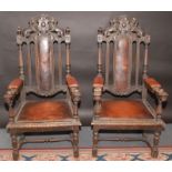 A pair of 19th century Belgian dark oak armchair.
