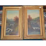 A pair of late Victorian furnishing oils of waterfalls, each signed W.