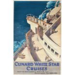 Cunard White Star Cruises Travel poster by artist William Howard Jarvis Lithograph c.