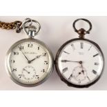 A silver cased pocket watch, together with one other pocket watch and chain.