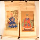 Two Chinese painted scrolls on linen,