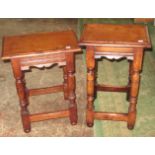 Two oak joined stools in 17th century style.