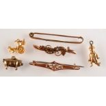 9ct gold bar brooches and charms.