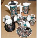 A Portmeirion 'Magic City' eleven piece coffee service including a coffee pot and eight mugs,