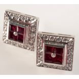 A pair of high purity white gold square earrings,