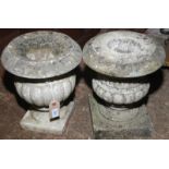 Two white marble urns, each height 29cm.