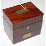 A Regency mahogany medicine chest with inset brass handles, lacks all fittings and one other box.