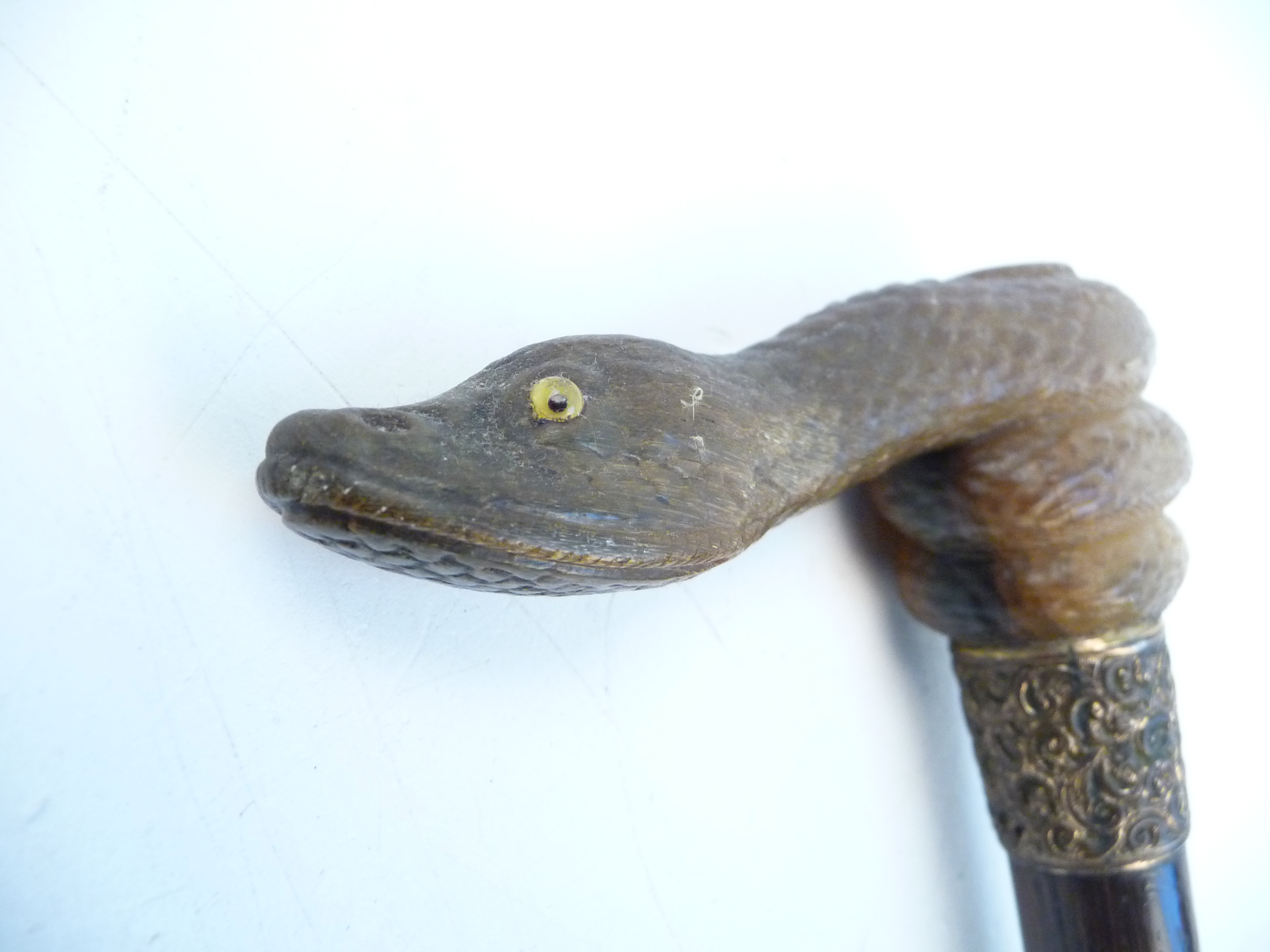 An late Victorian or Edwardian walking stick, the handle a coiled snake with glass eyes, length 93. - Image 7 of 13