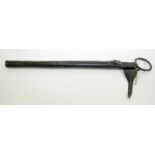 A 19th century hay dealers wrought iron probe in three sections and with leather case,